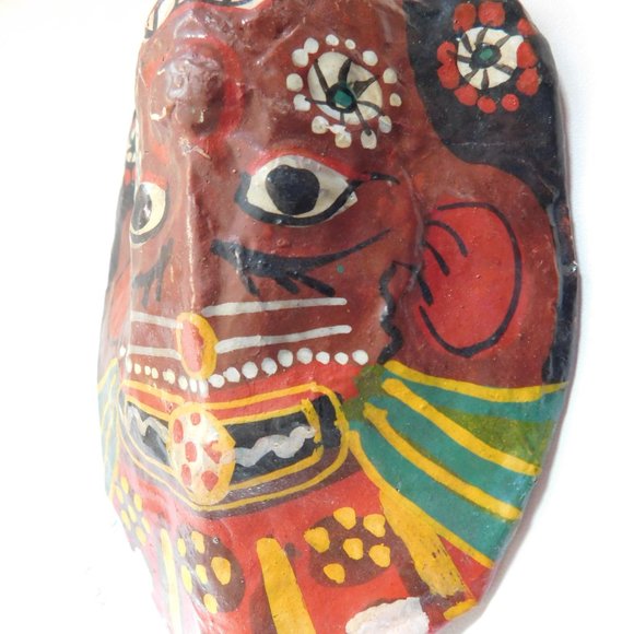 Vintage Hand Painted Tribal Look Paper Mache Mask - Picture 7 of 7
